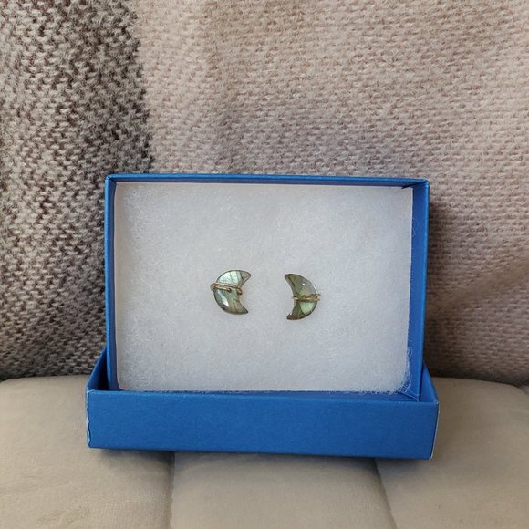 Crescent Moon Labradorite Earrings - Picture 3 of 4